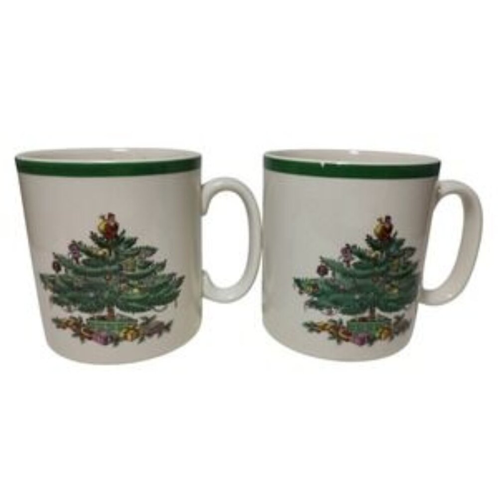 🎄 Set of 2 Spode Christmas Tree Coffee Mugs – FREE SHIPPING!